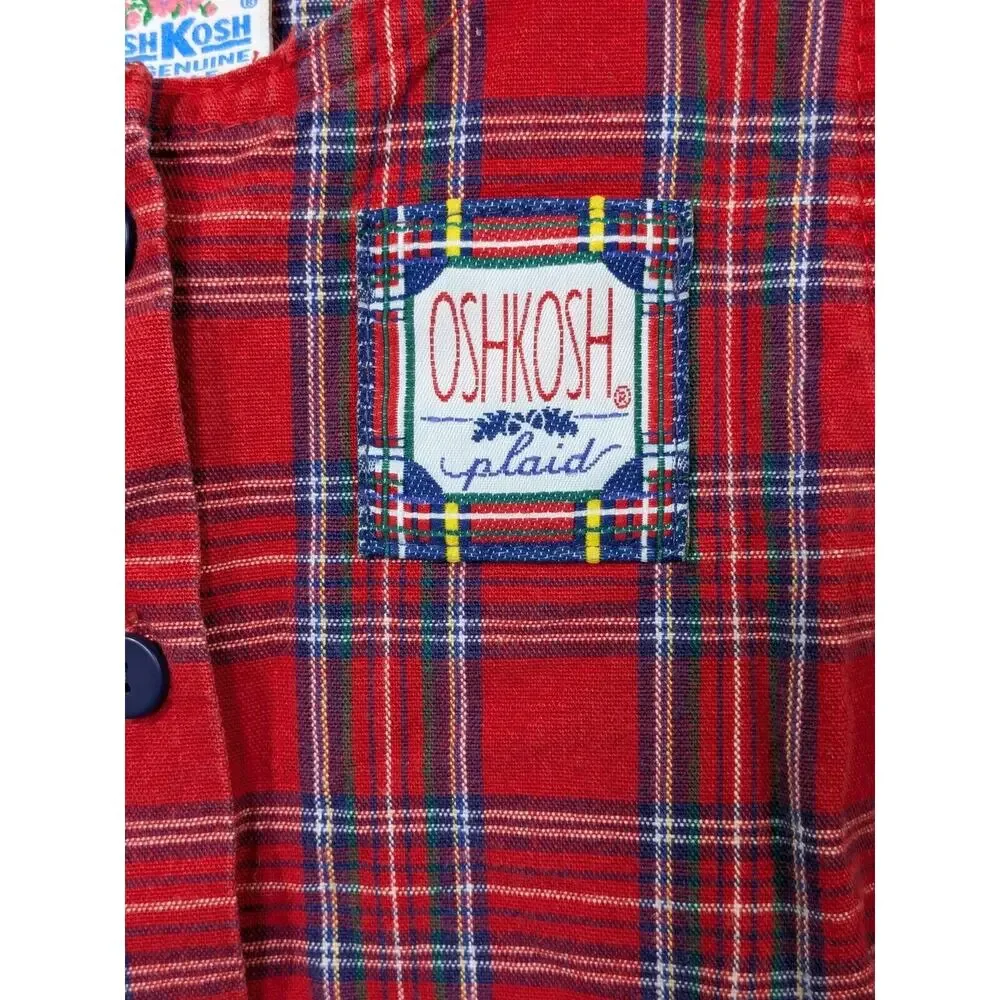 Vintage Oshkosh b'Gosh Jumper Dress Girls 4T Overall Plaid Tartan Button USA